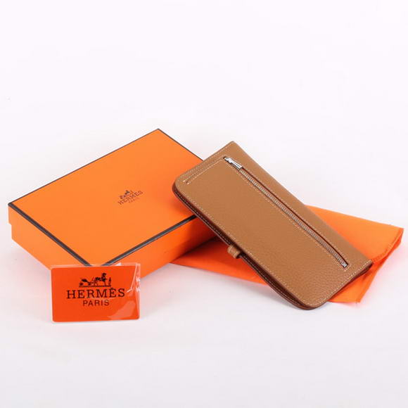 1:1 Quality Hermes Dogon Togo Leather Wallet Travel Case A808 Coffee Replica - Click Image to Close